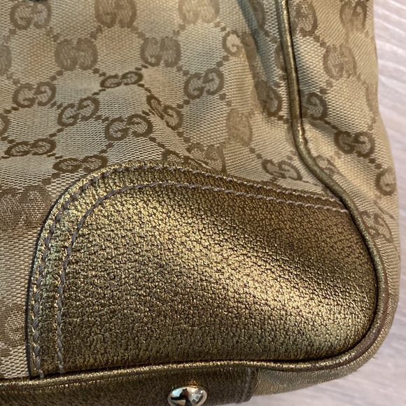 Gucci Princy GG Monogram Gold Canvas Leather Tote Cute Bow Damaged (Authentic) - Picture 7 of 14